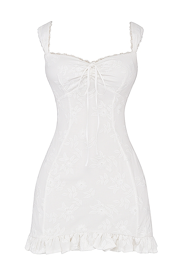 Odessa-White Embroidered Mini Dress