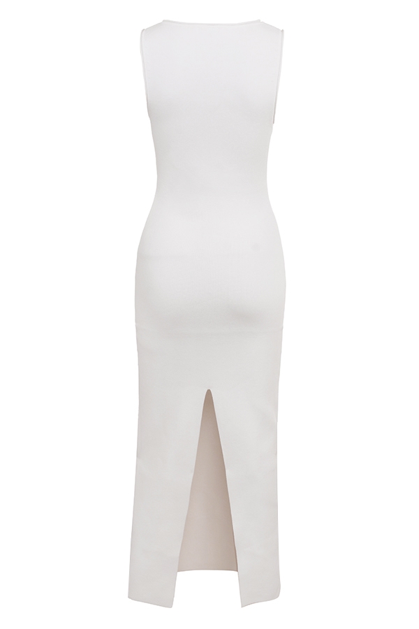 Noli-White Stretch Knit Maxi Dress
