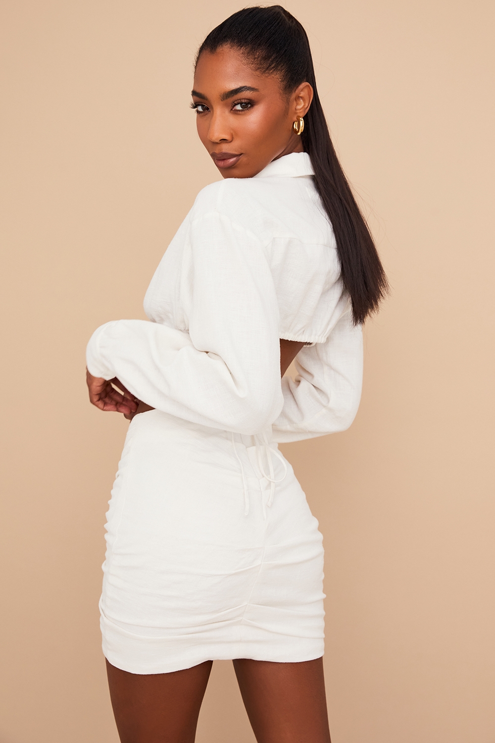 Iris-Off White Wrap Around Cropped Shirt