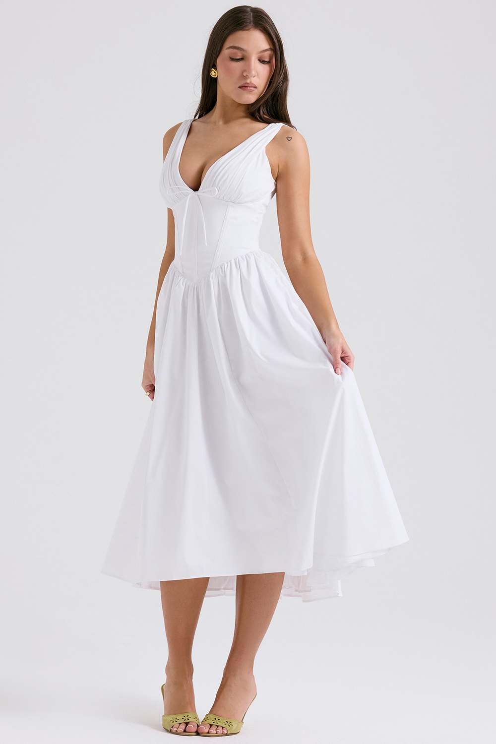 Emmelina-White Cotton Corset Sundress