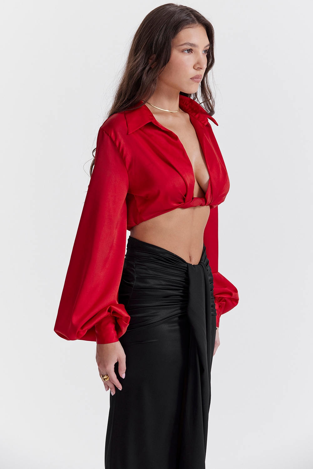 Laraine-Cherry Silk Blouson Top