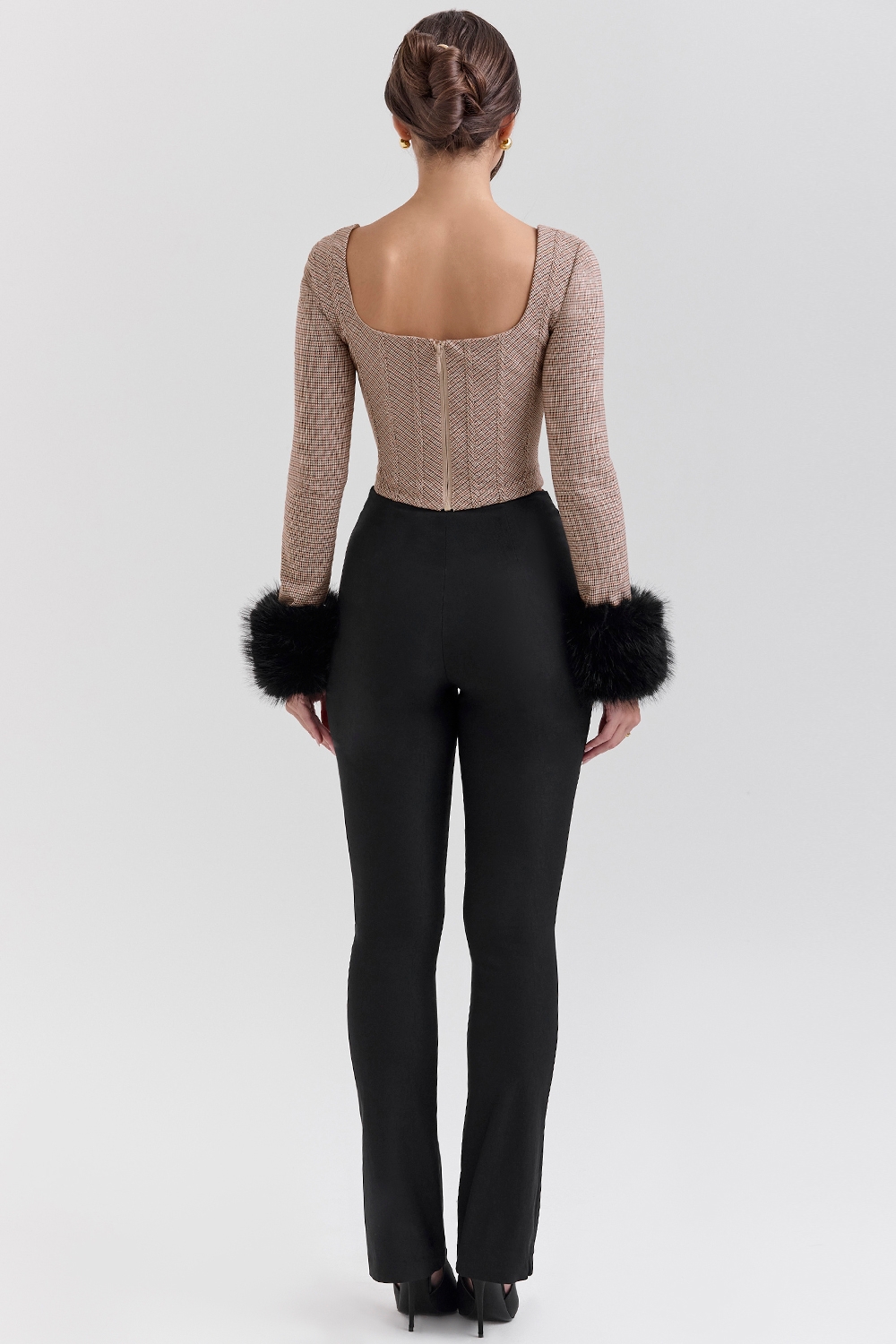 Antonia-Brown Puppytooth Corset Top - SALE