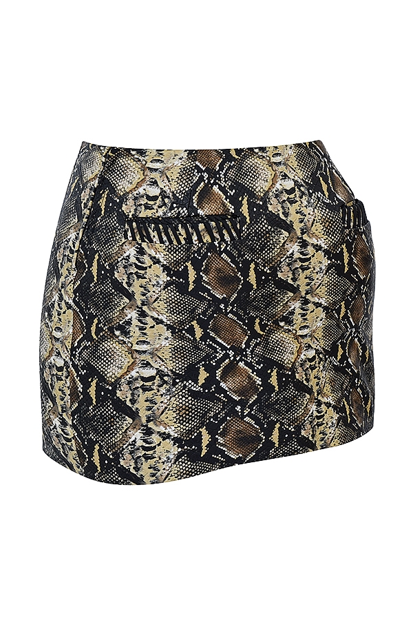 Lena-Snake Print Vegan Leather Skirt