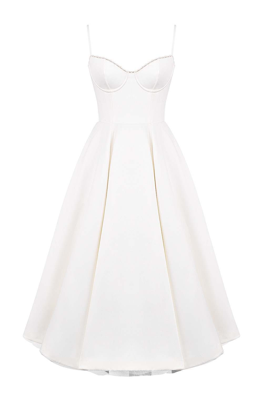 Mademoiselle-White Tulle Midi Dress