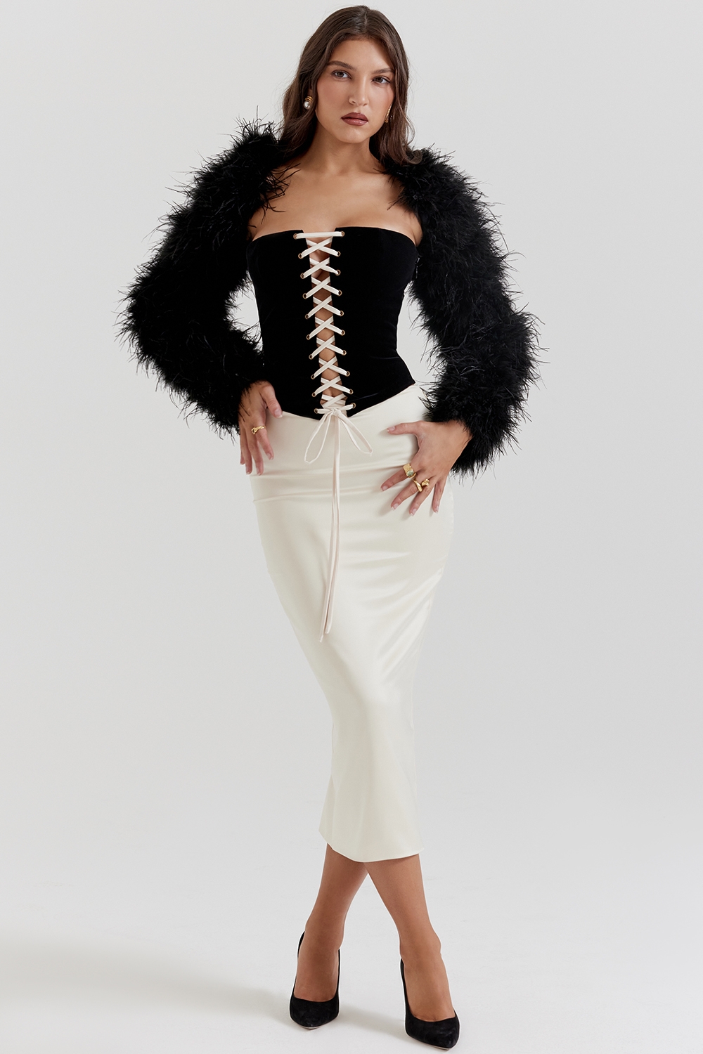 Ash-Black Marabou Sleeve Jacket