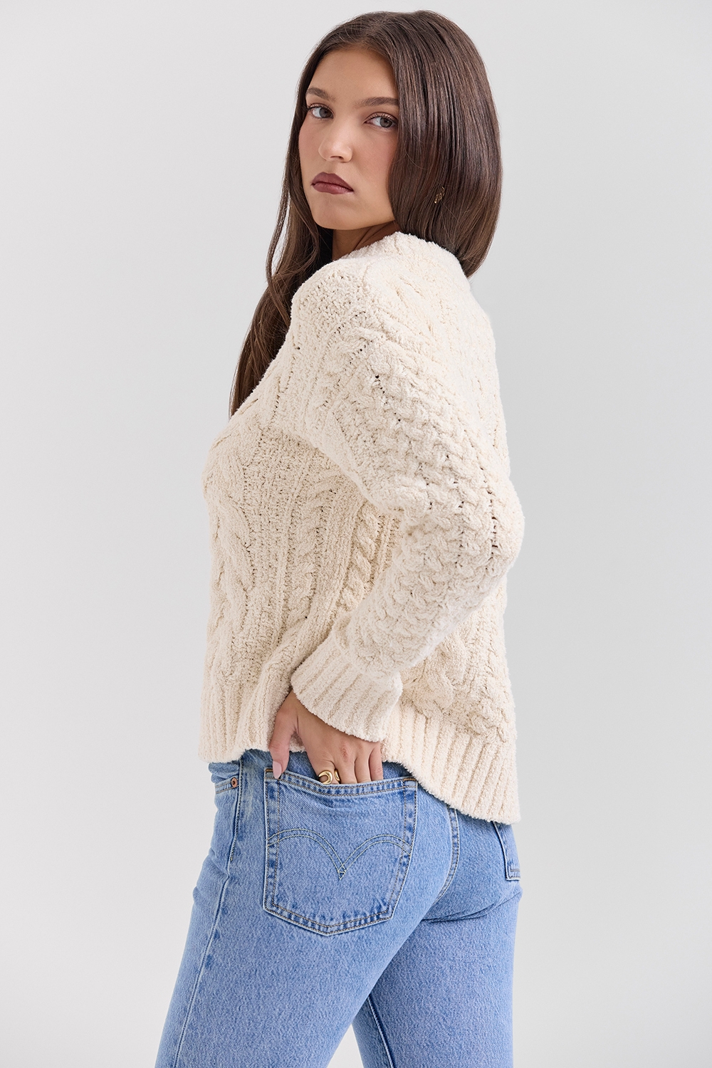 Jasper-Cream Chunky Cable Knit Sweater - SALE