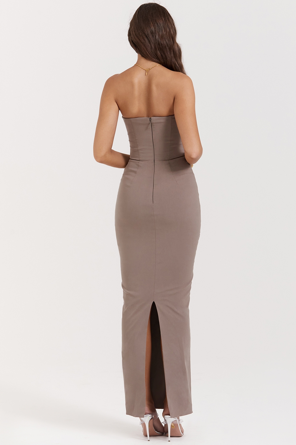 Lucia-Taupe Strapless Corset Maxi Dress