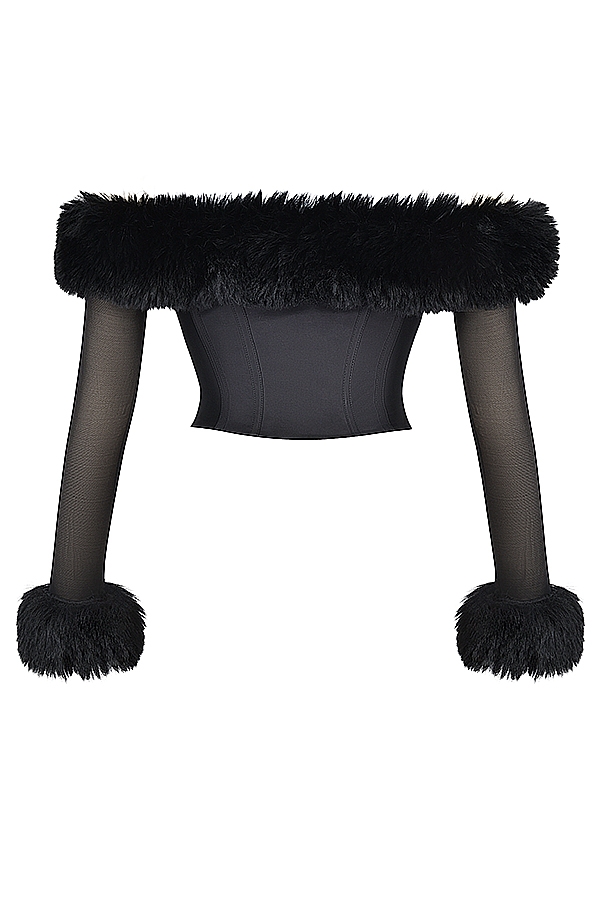 Merle-Black Faux Fur Trim Corset