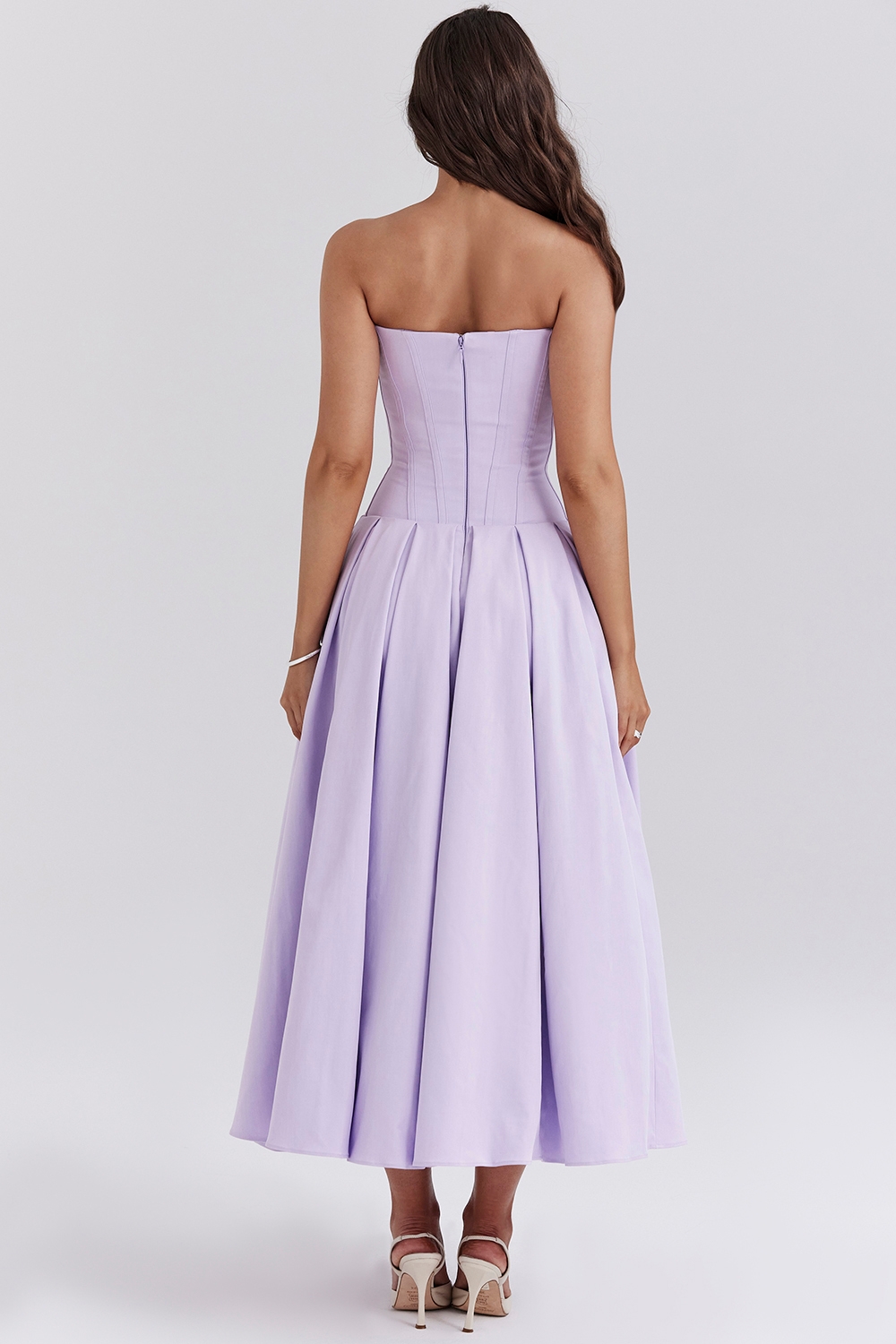 Lady-Orchid Twill Strapless Tulle Midi Dress