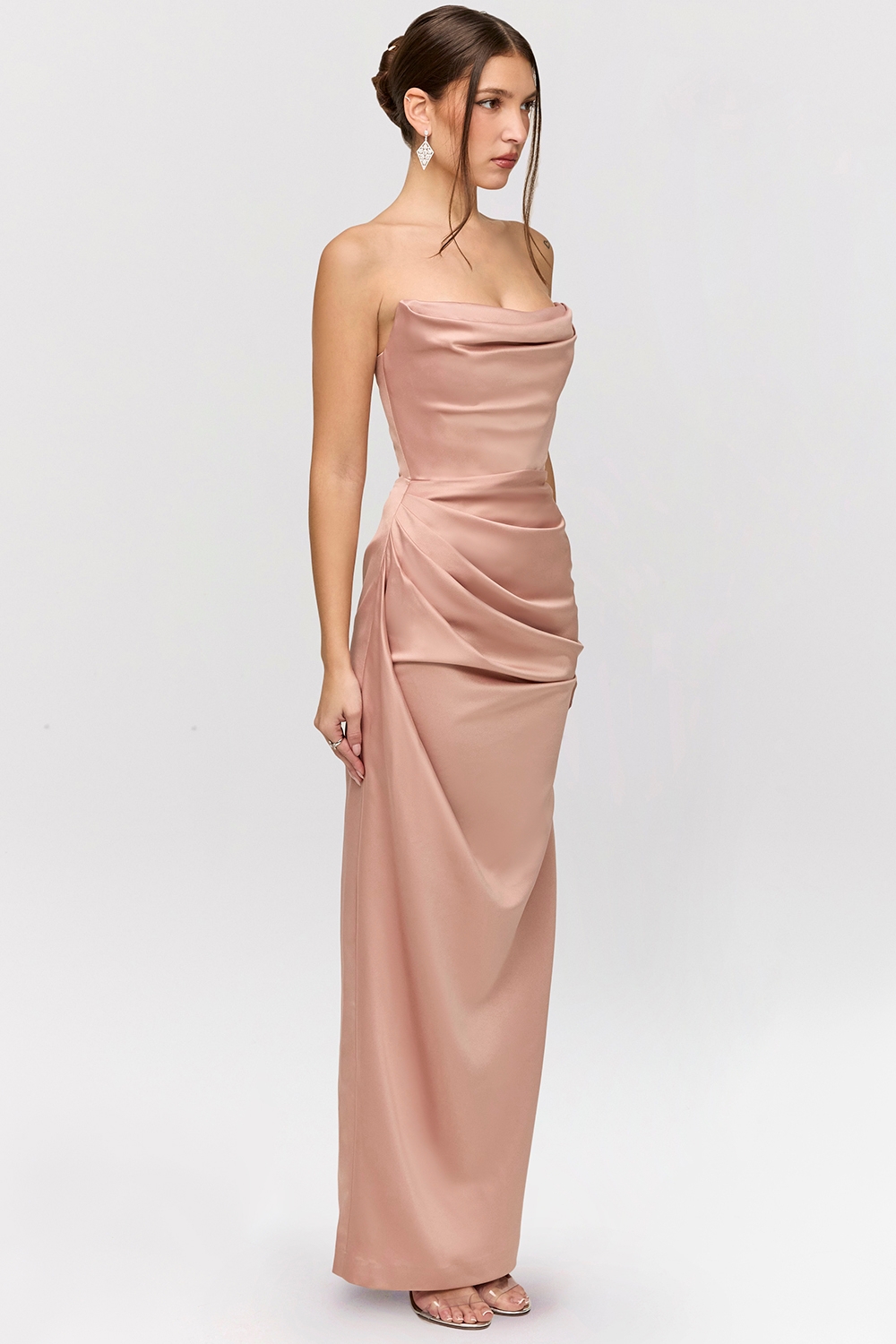 Adrienne-Blush Satin Strapless Gown