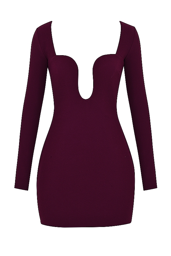Marcella-Merlot Plunge Corset Dress