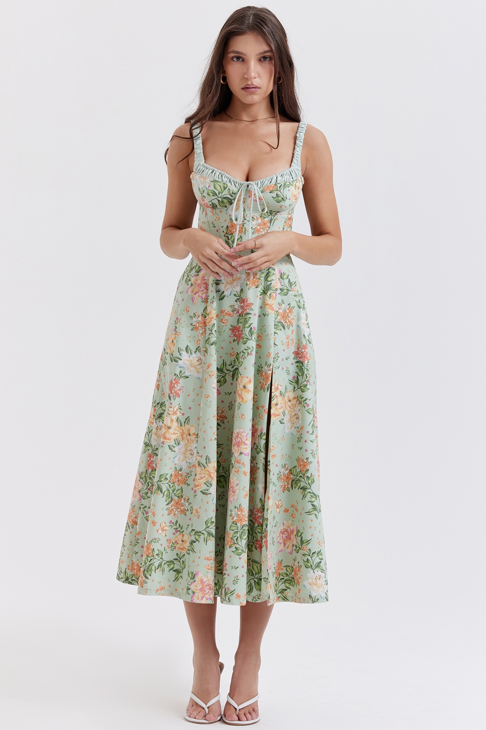 Sabrina-Light Jade Print Bustier Sundress