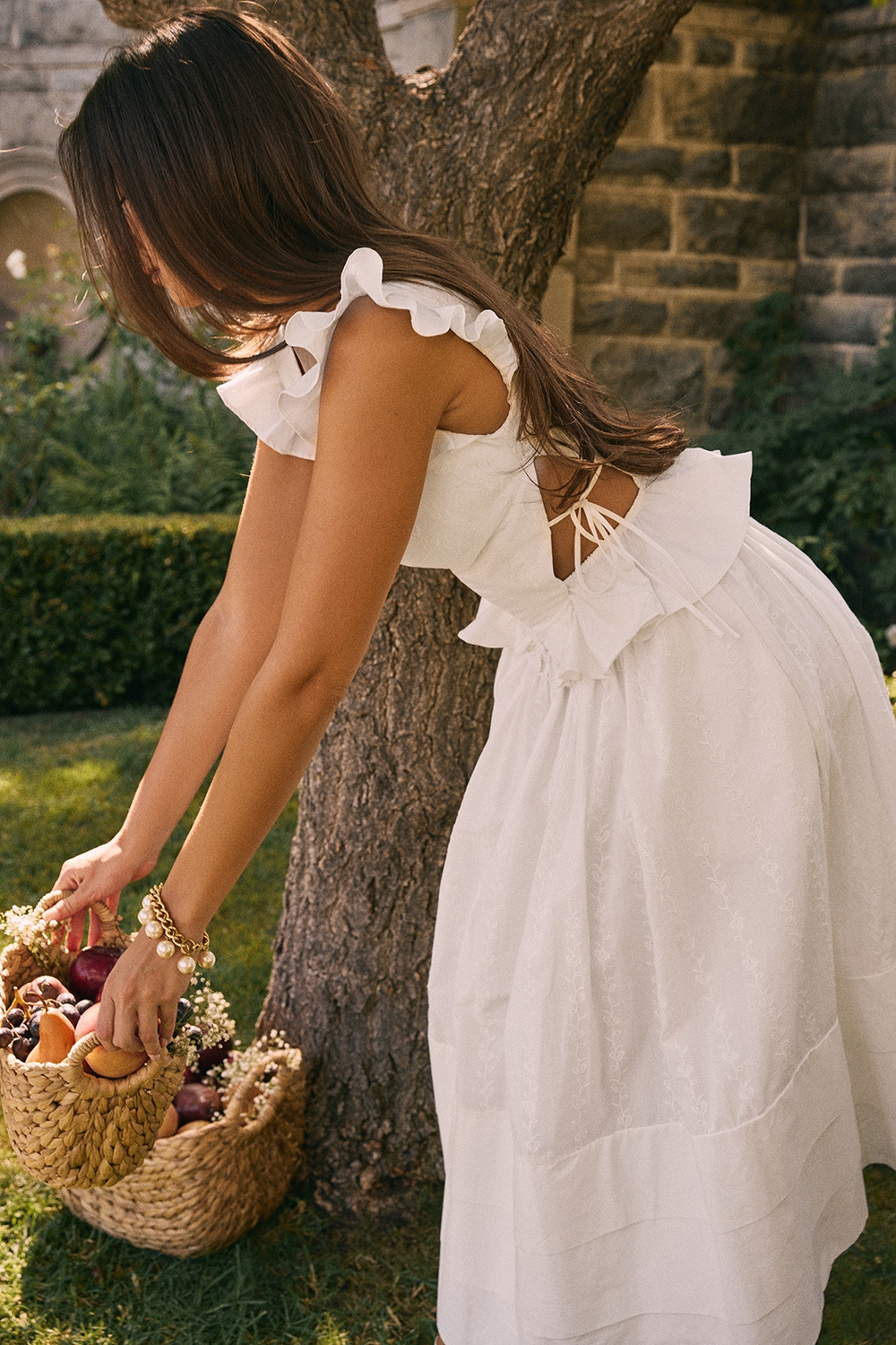 Augustine-White Embroidered Cotton Midi Skirt
