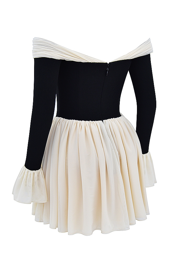 Alana-Black & Cream Off Shoulder Dress