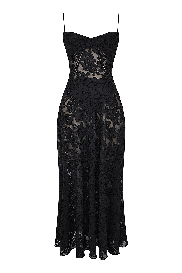 Seren-Black Floral Lace Back Maxi Dress