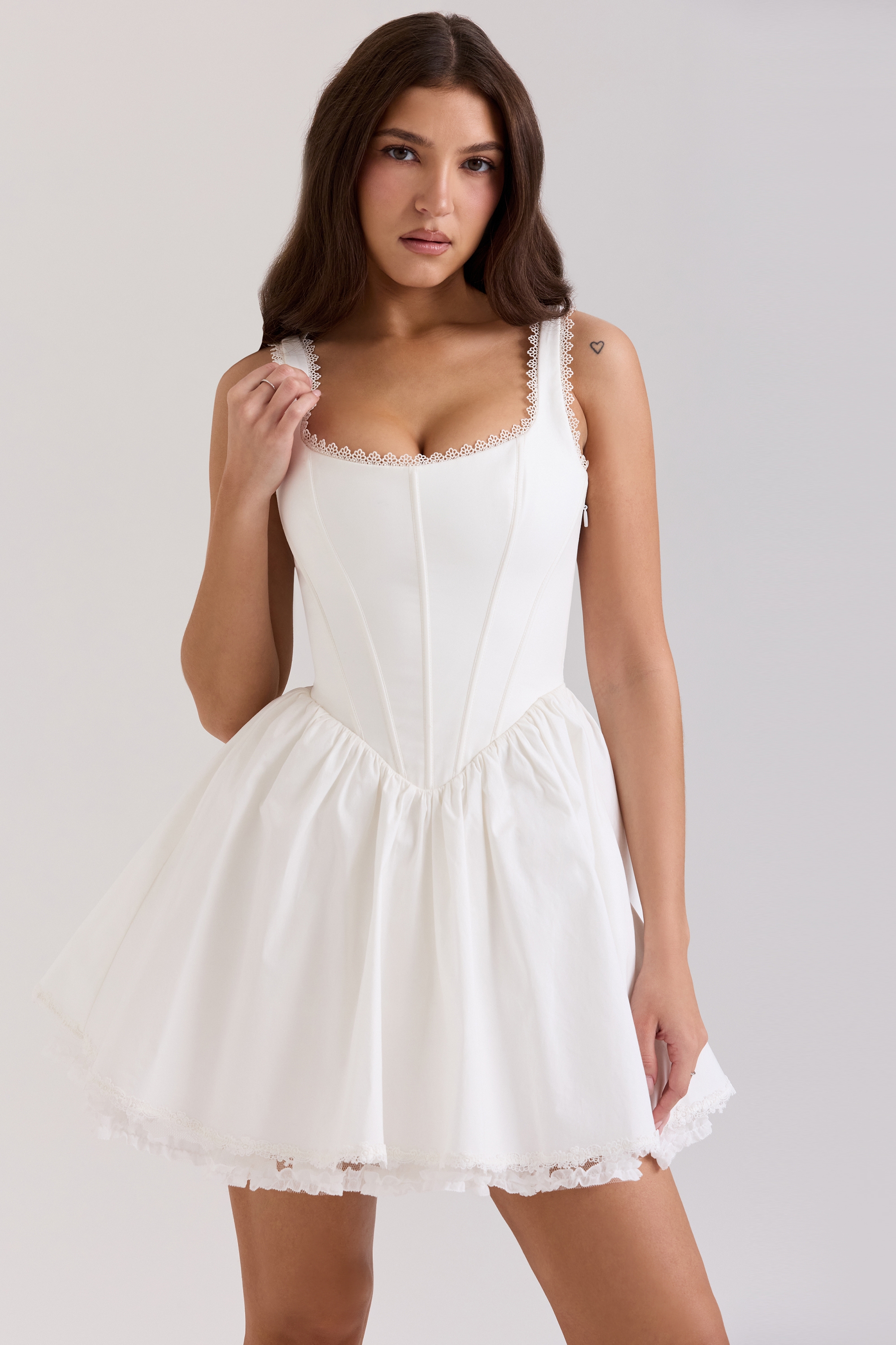 Letitia-White Stretch Cotton Mini Dress