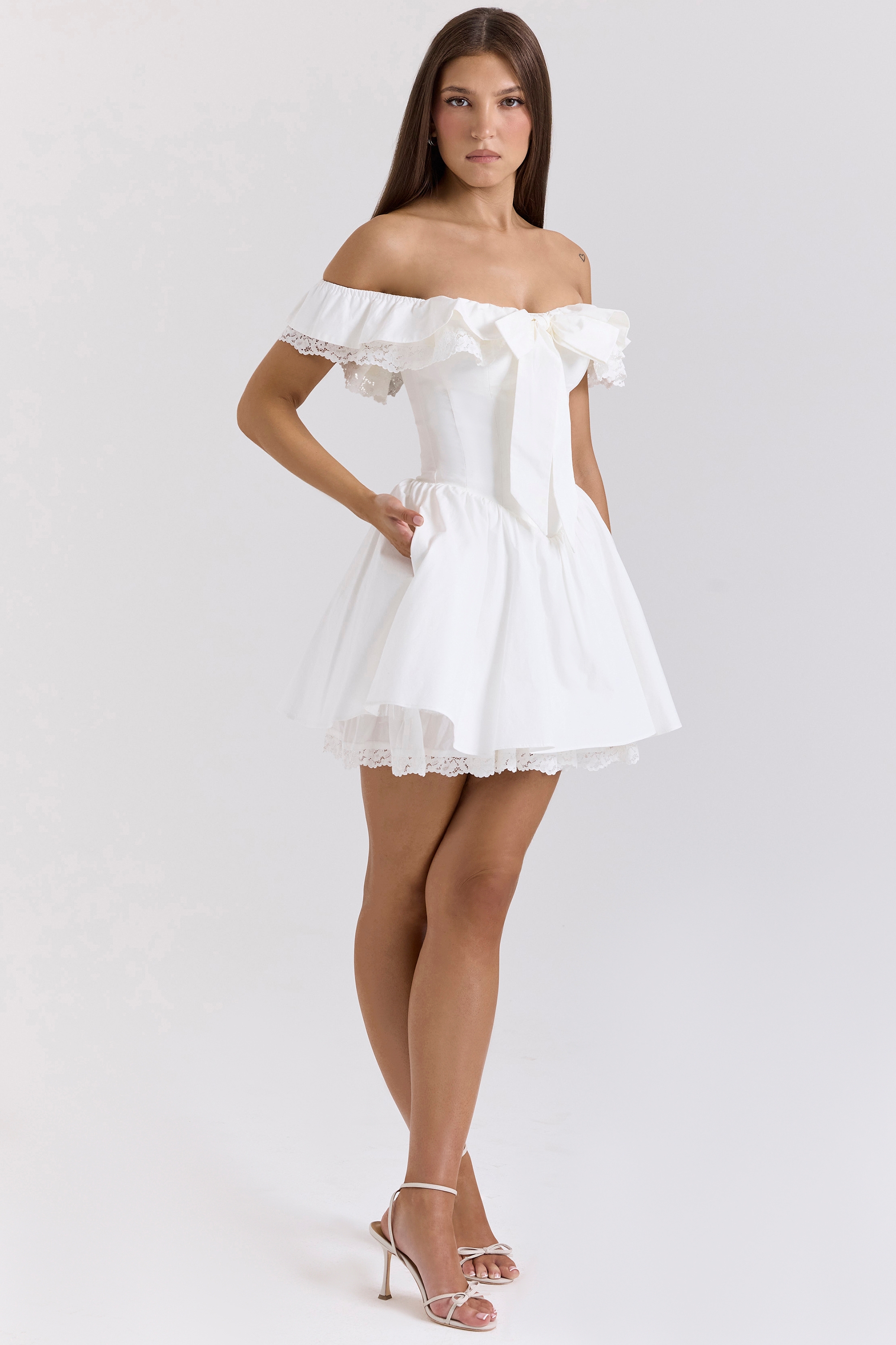 Jaide-White Cotton Off Shoulder Corset Mini Dress