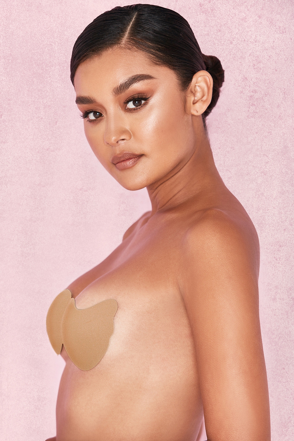 V-Front Fastening Moulded Microfibre  Bra - Caramel