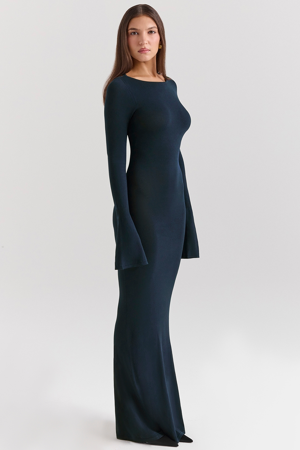 Christiane-Midnight Blue Silky Knit Maxi Dress