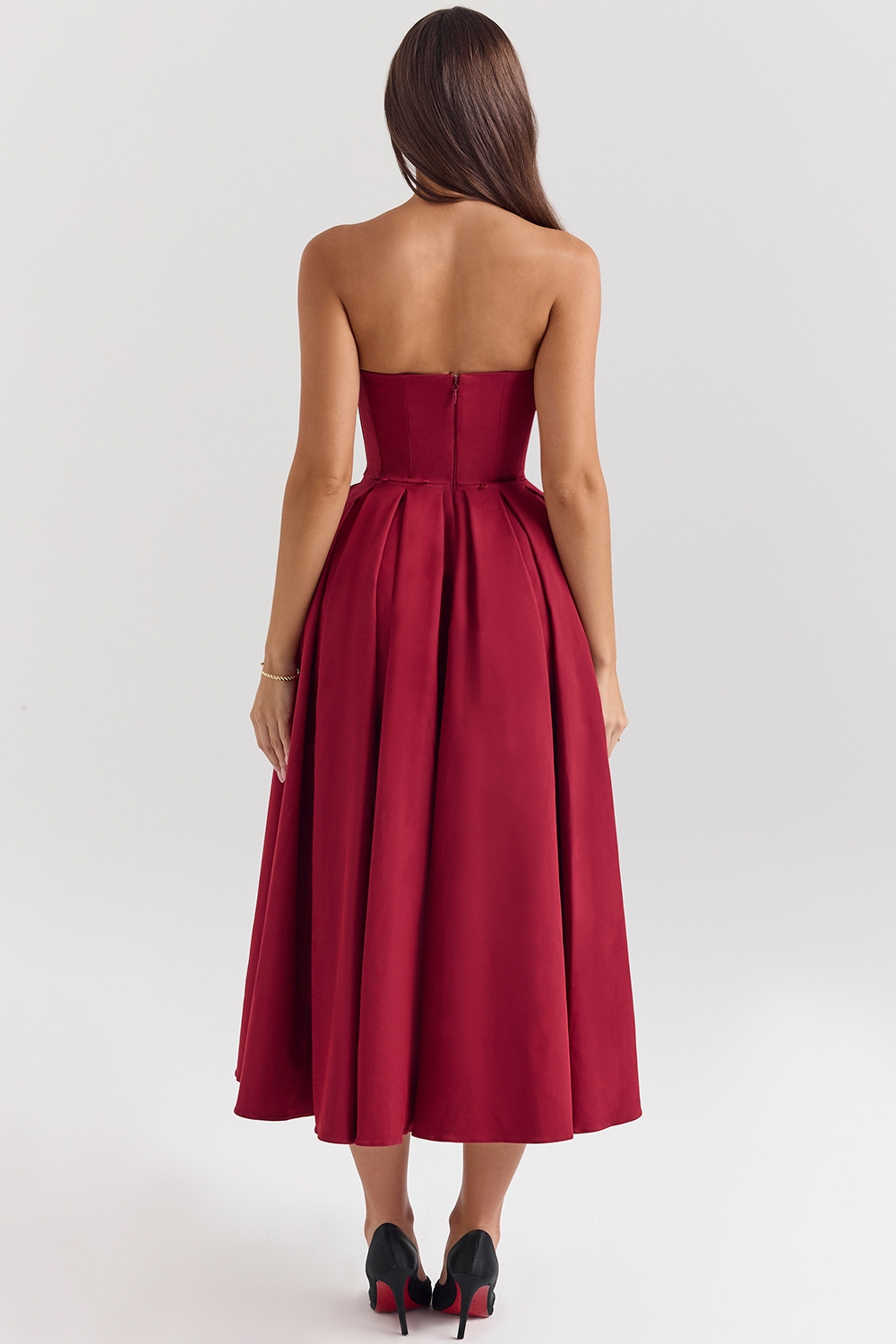 Pandora-Berry Strapless Detachable Bow Midi Dress