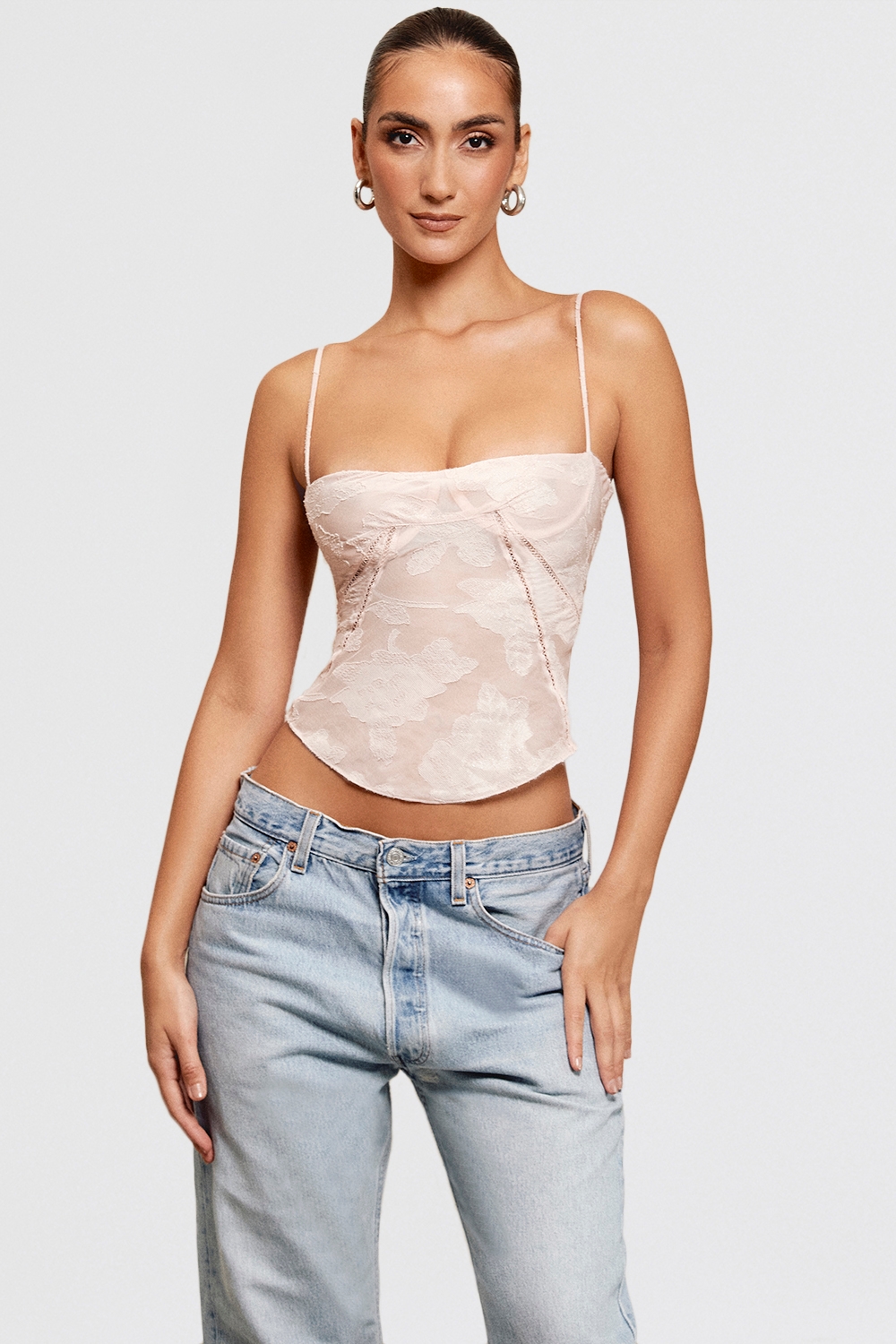 Lisette-Pink Floral Lace Camisole