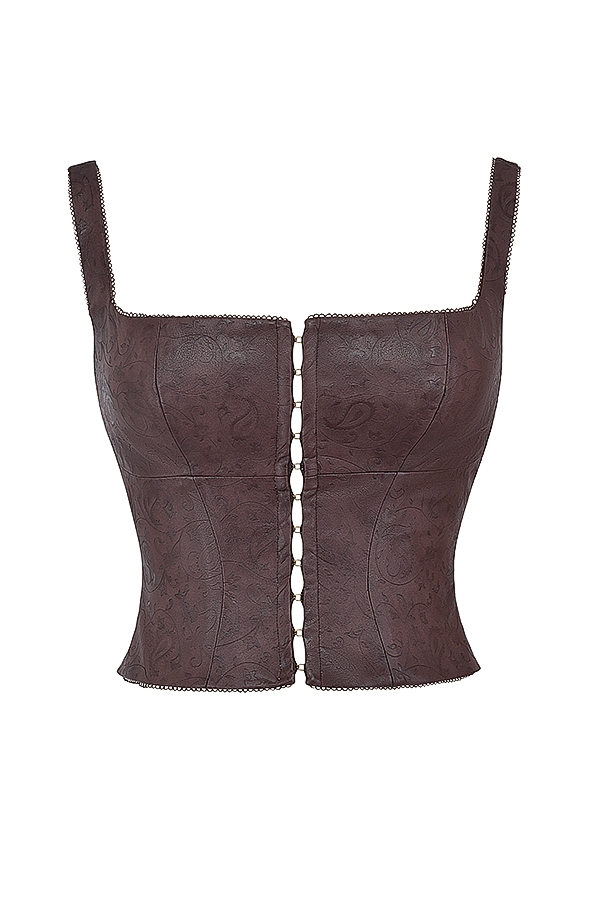 Pia-Brown Vegan Leather Corset