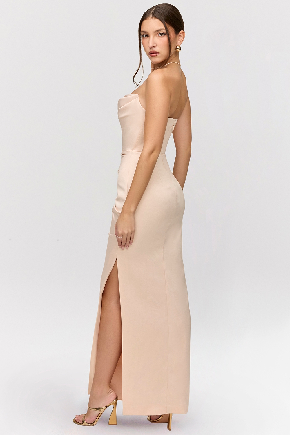 Adrienne-Champagne Satin Strapless Gown