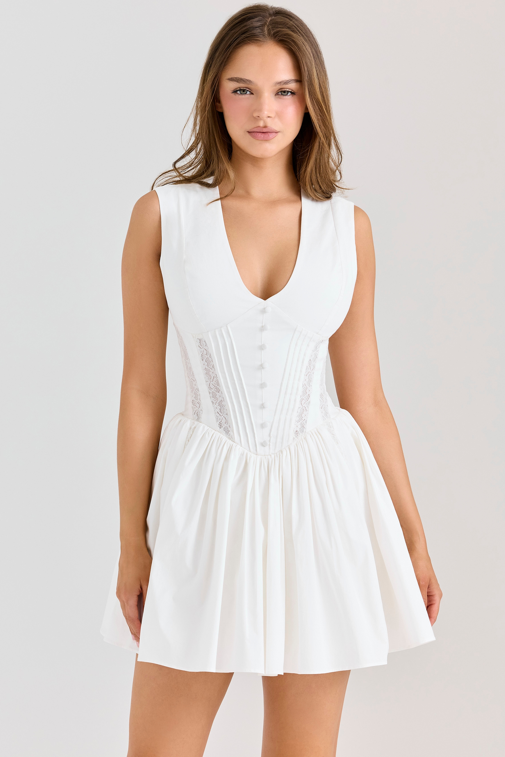 Carmel-White Stretch Cotton Mini Dress