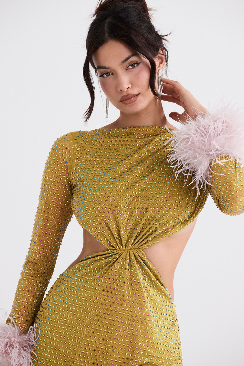 Gina-Chartreuse Crystallised Maxi Dress