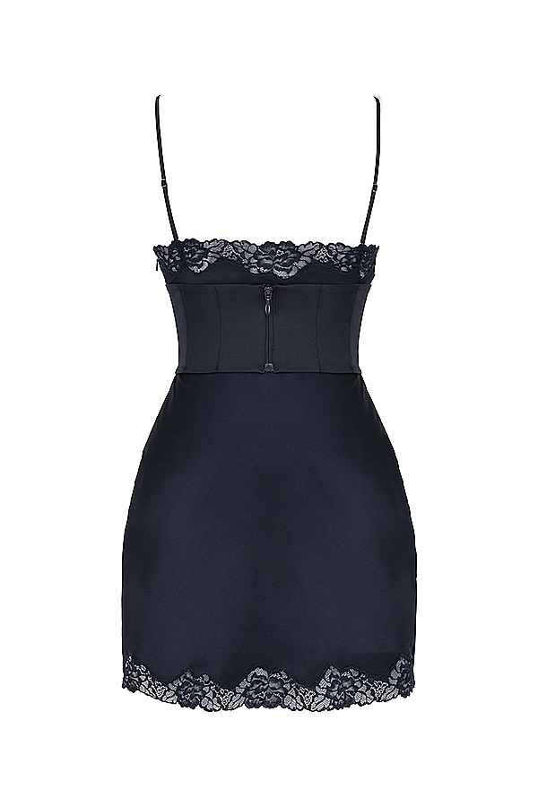 Soraya-Navy Satin Slip Dress