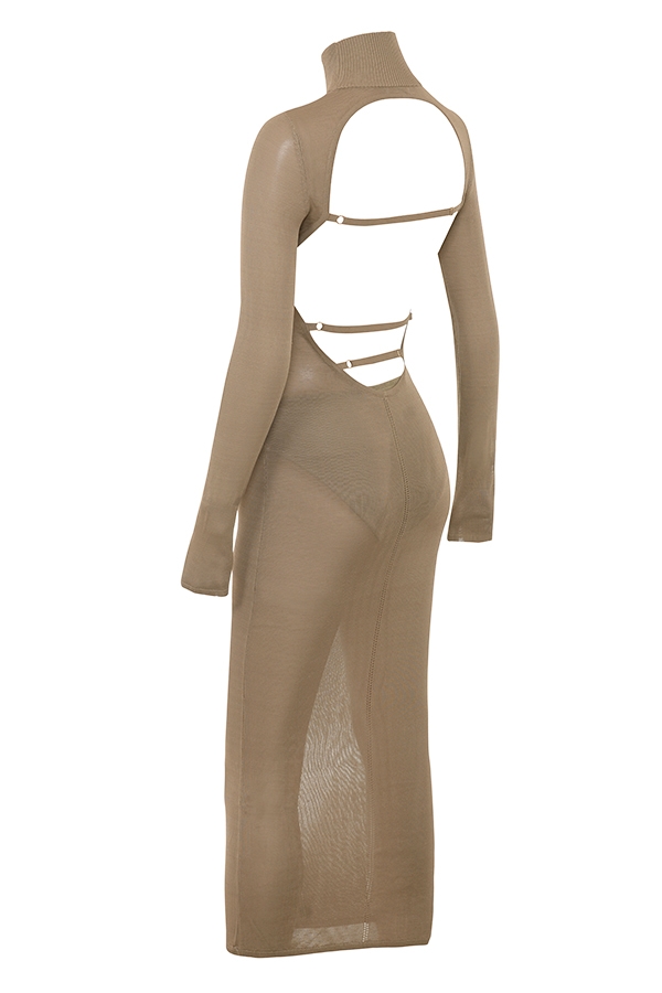Roberta-Tan Knit Midi Dress