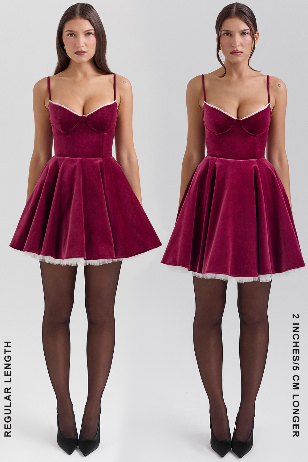 Minimoiselle-Burgundy Velvet Tulle Mini Dress