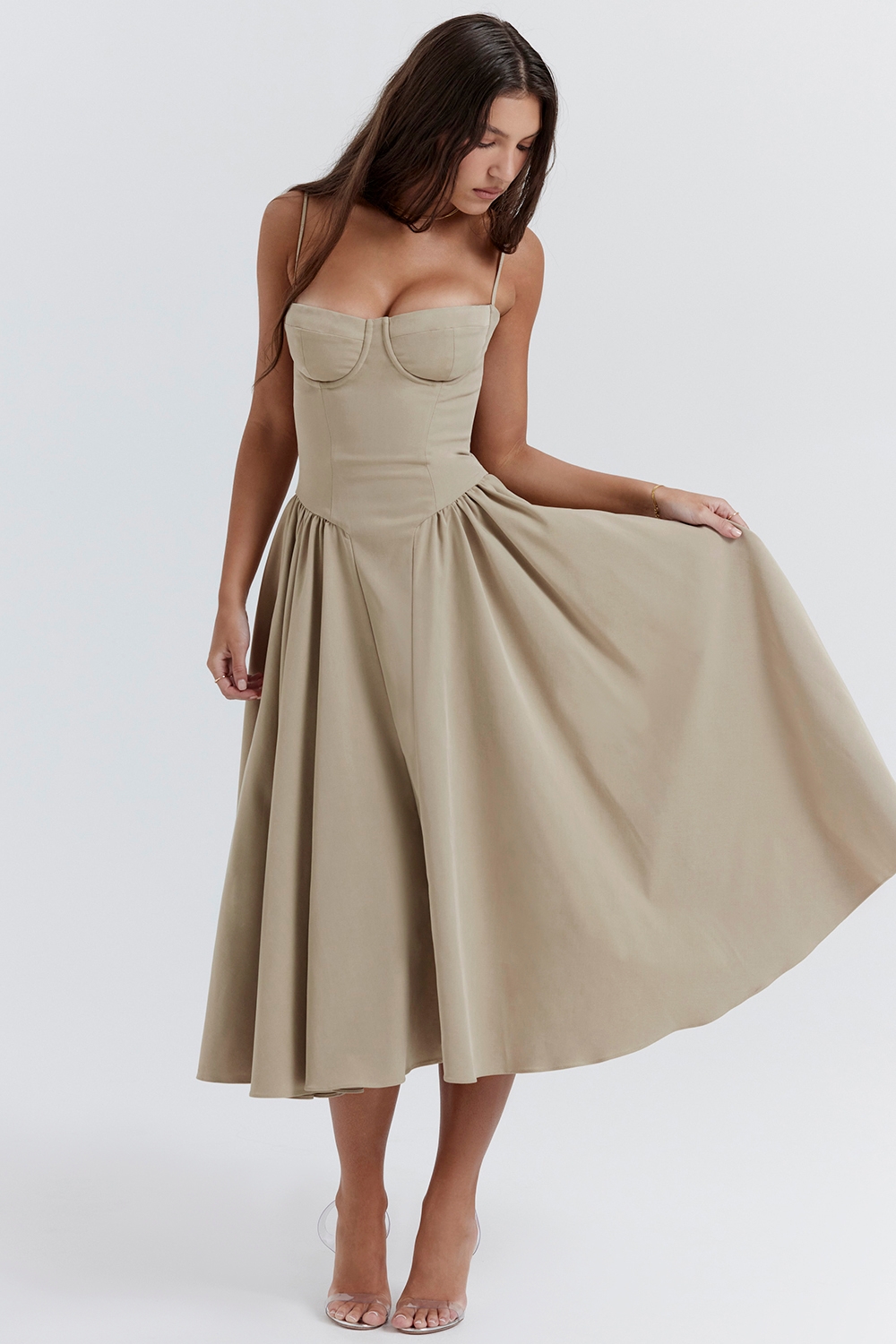 Samaria-Taupe Corset Sundress