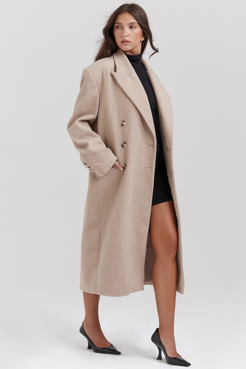 Carter-Oatmeal Double Breasted Coat