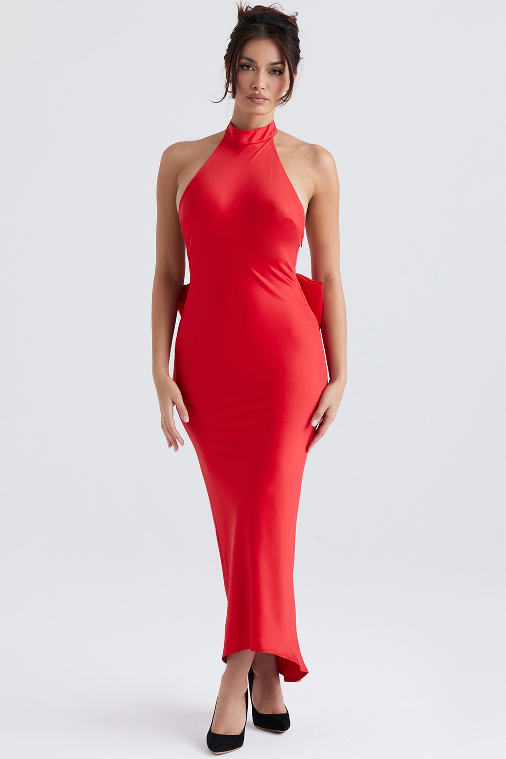 Ilaria-Red Bow Halter Dress