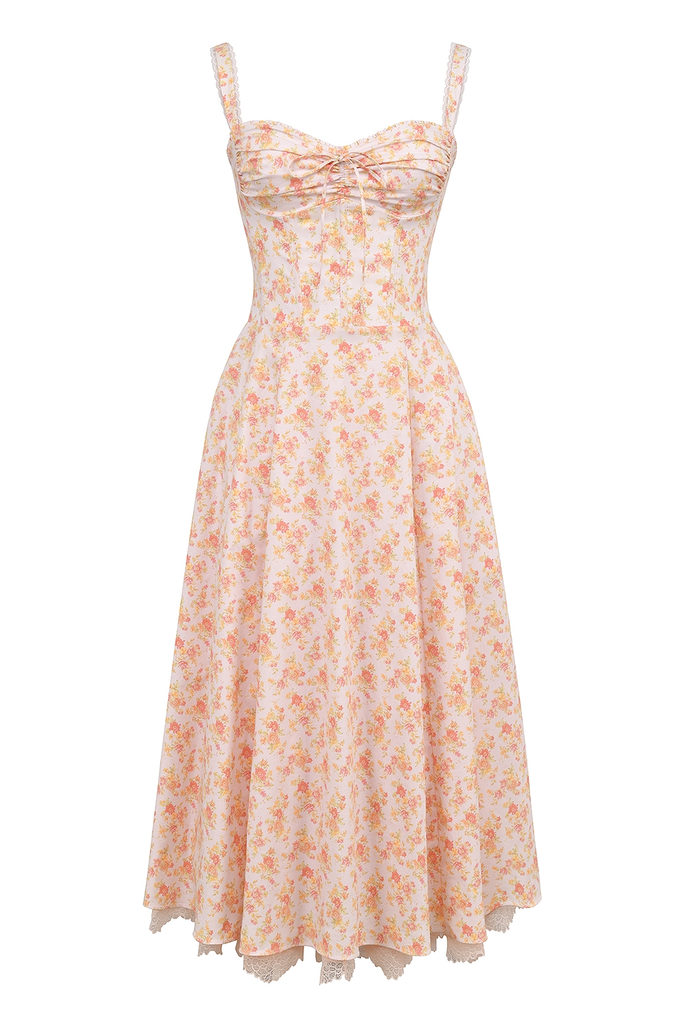 Rosalee-Peach Poppy Print Cotton Bustier Sundress