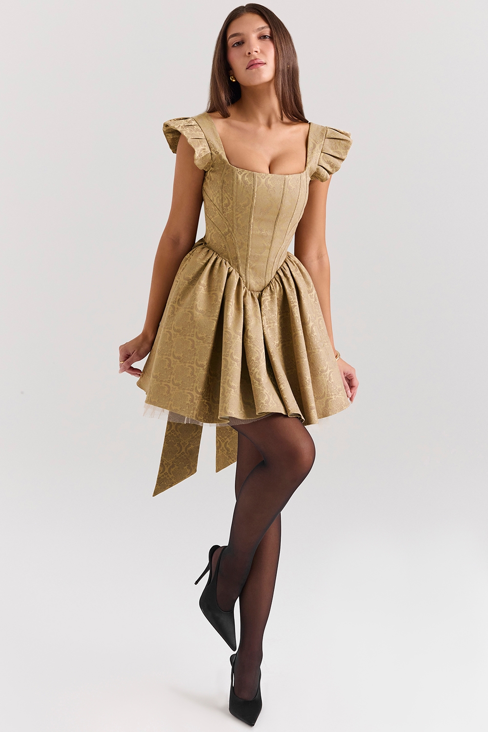Saasha-Gold Jacquard Mini Dress - SALE