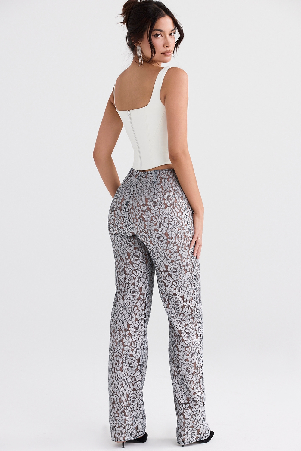 Mara-Silver Metallic Lace Trousers