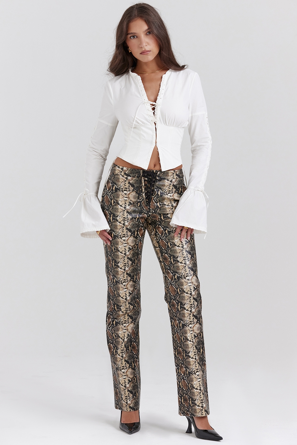 Serina-Snake Print Vegan Leather Trousers
