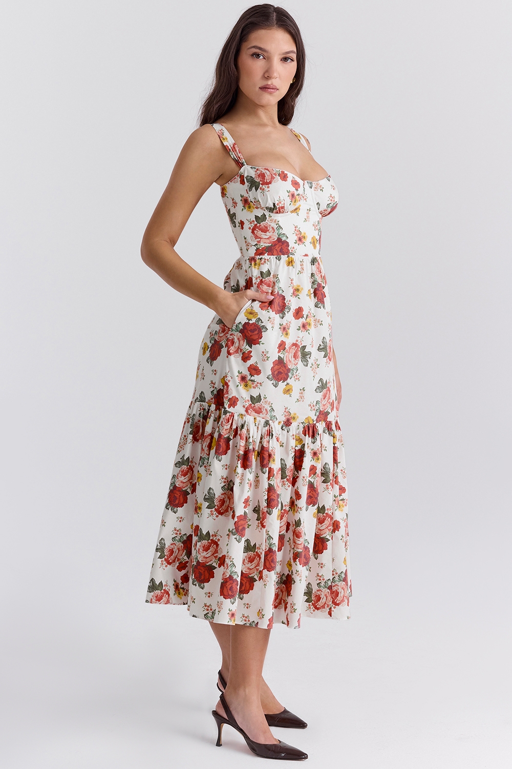 Elia-Italian Rose Print Cotton Midi Sundress