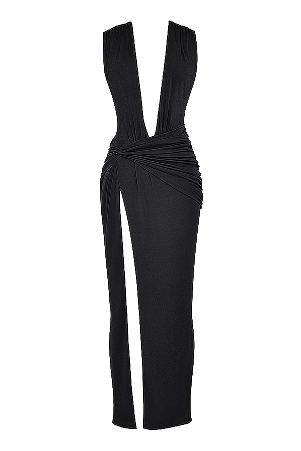 Larelle-Black Plunge Maxi Dress