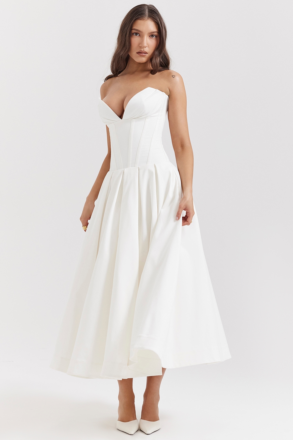 Lady-White Strapless Midi Dress