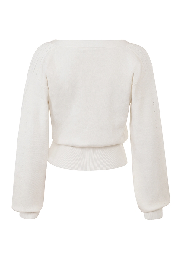 Rowan-Ivory Wool Balloon Sleeve Wrap cardigan