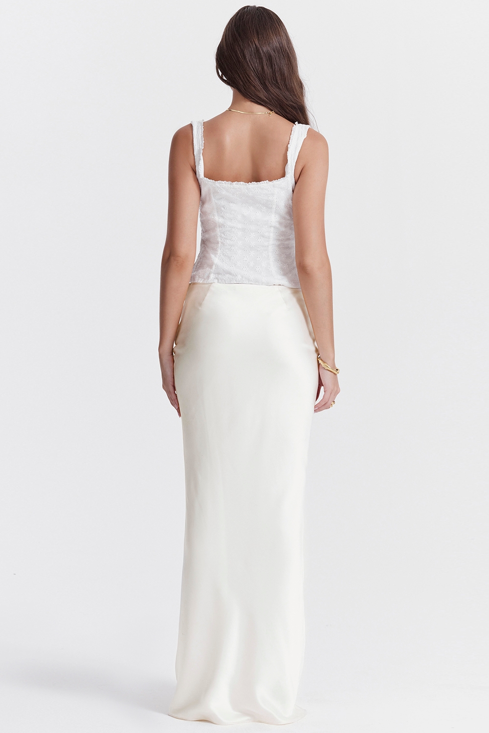 Sydel-White Satin Bias Cut Maxi Skirt