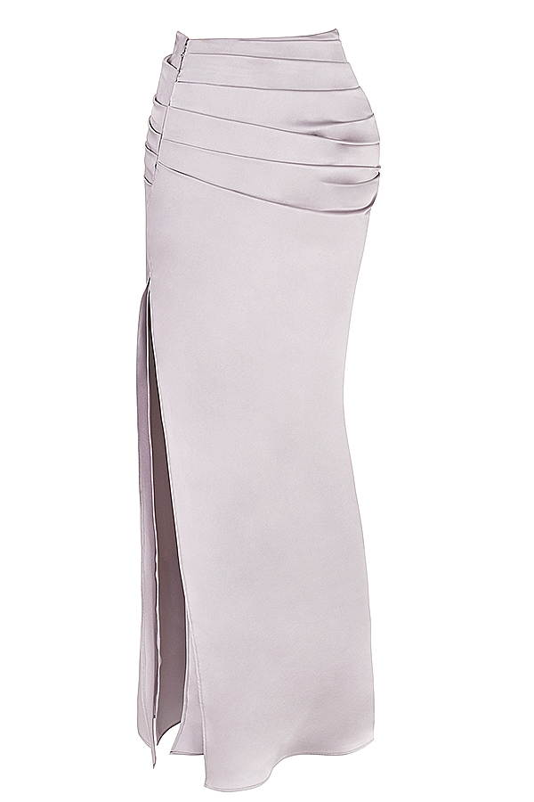 Jia-Grey Satin Gathered Maxi Skirt