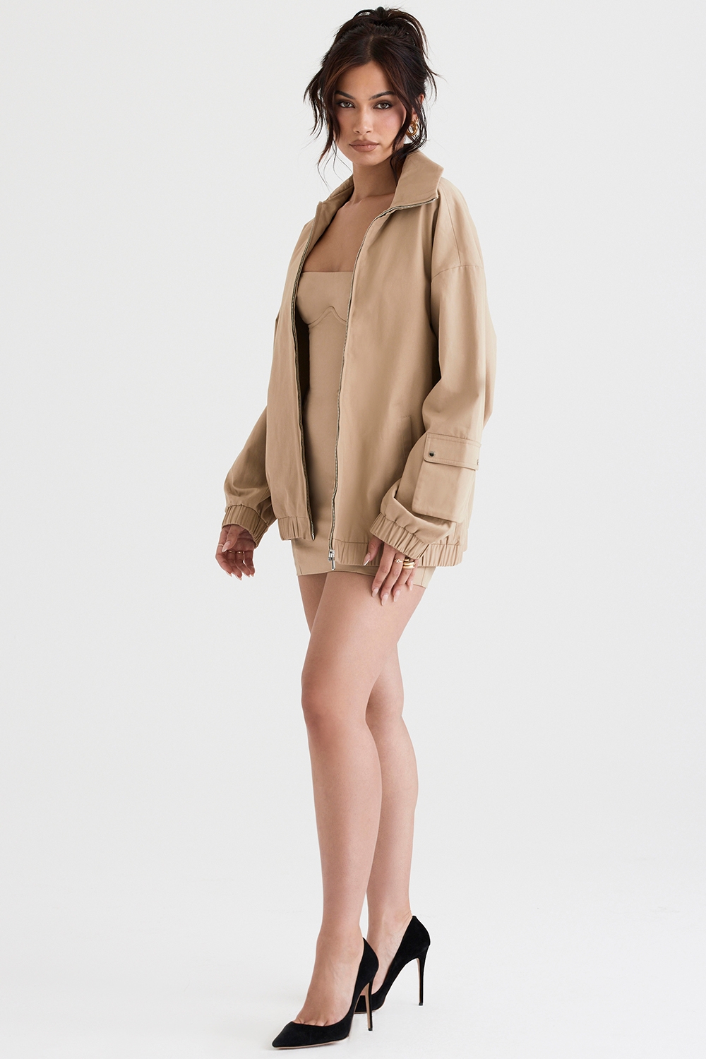 Cami-Taupe Oversized Track Jacket