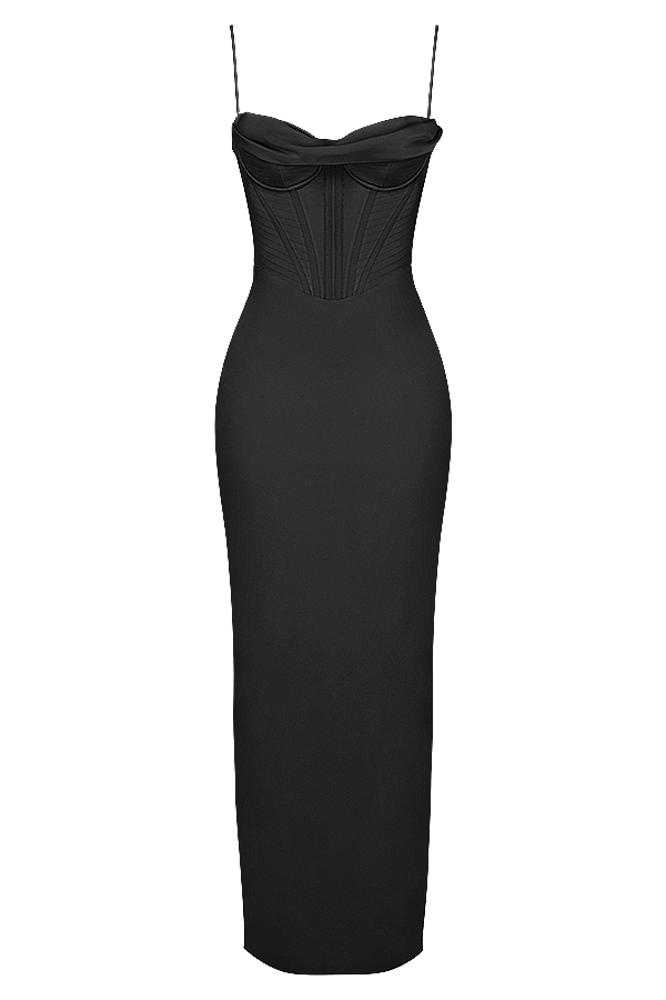 Charmaine-Black Corset Maxi Dress