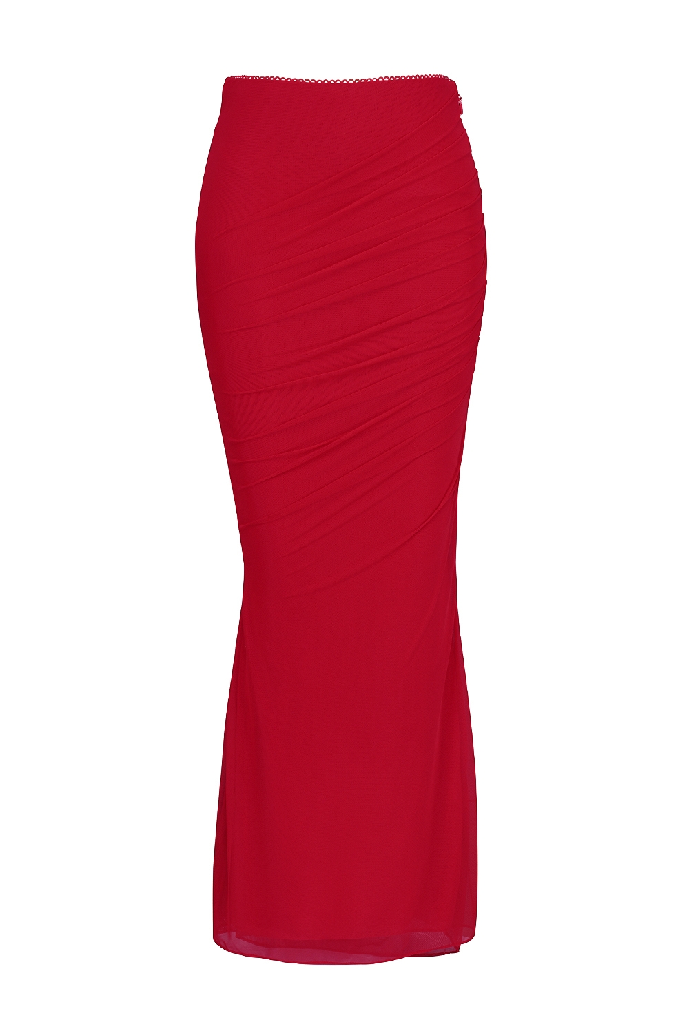 Cassidy-Holly Red Mesh Maxi Skirt with Fluted Hem