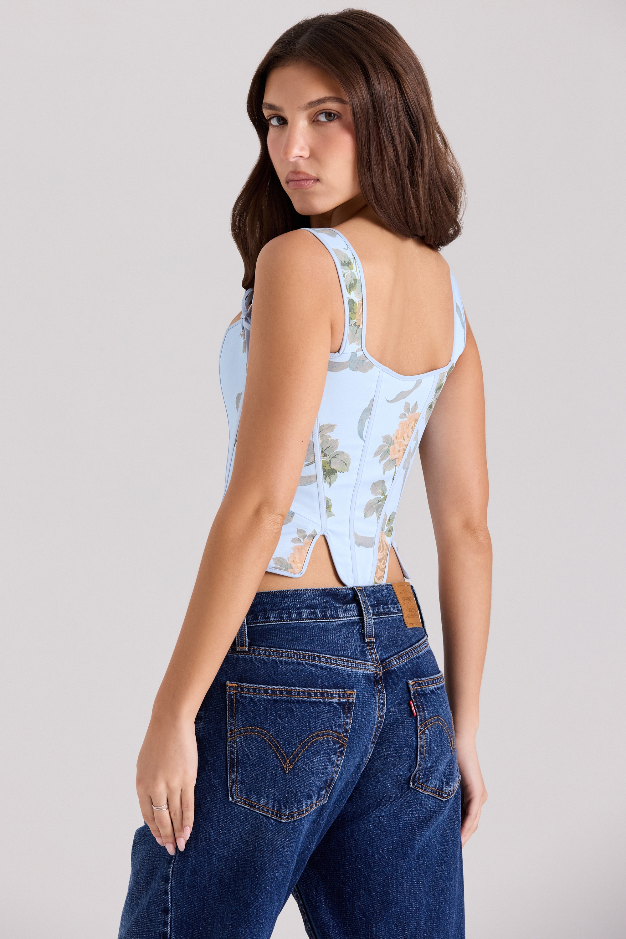 Callie-Blue Rose Reversible Cotton Corset Top