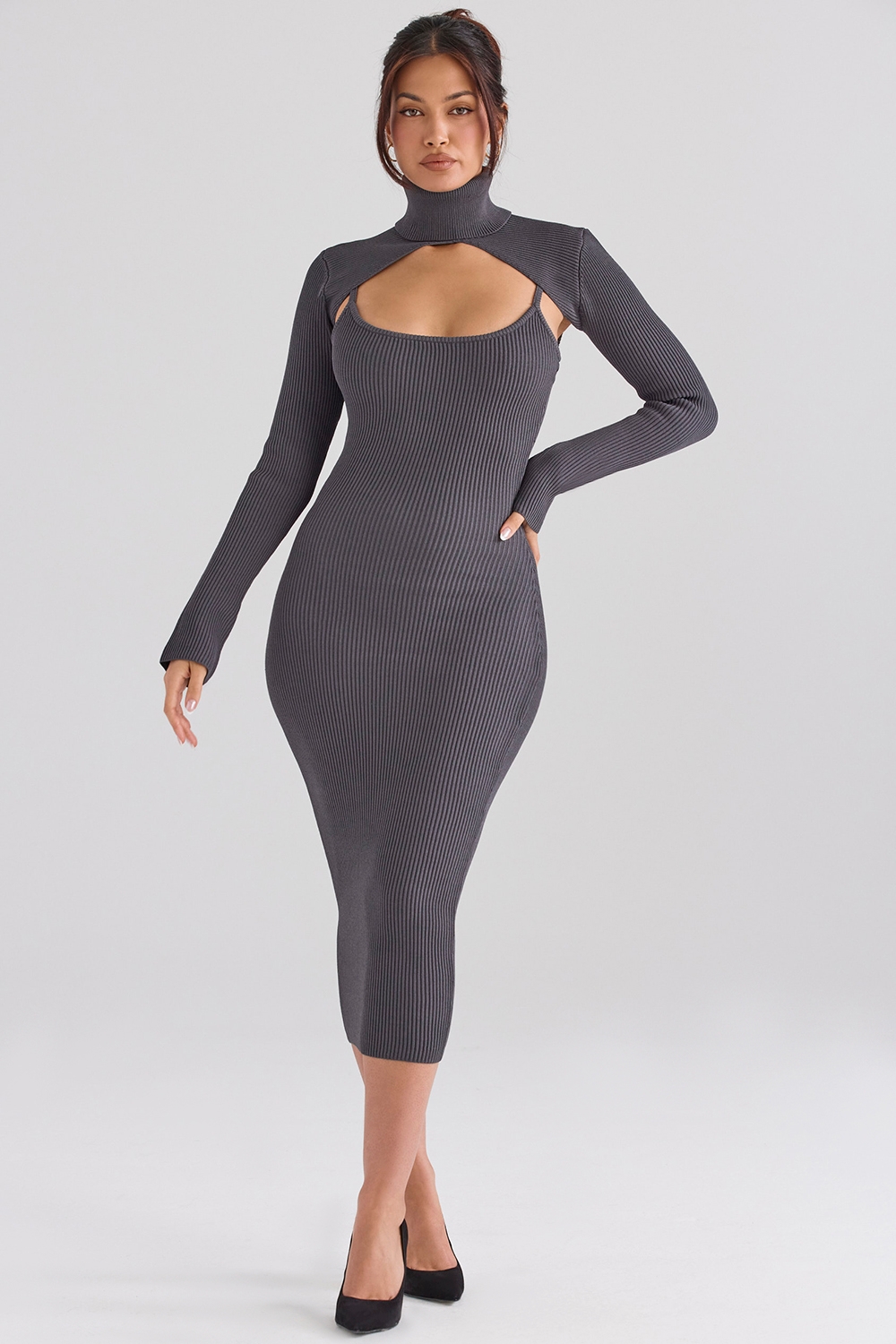 Meliora-Charcoal Knit Midi Dress - SALE